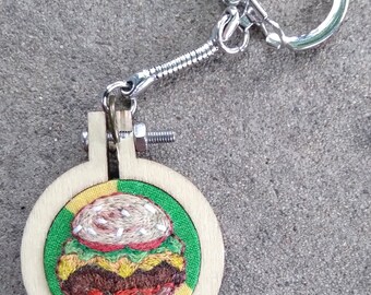 Burger- Hand Embroidered Keychain