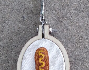 Corndog- Hand Embroidered Keychain