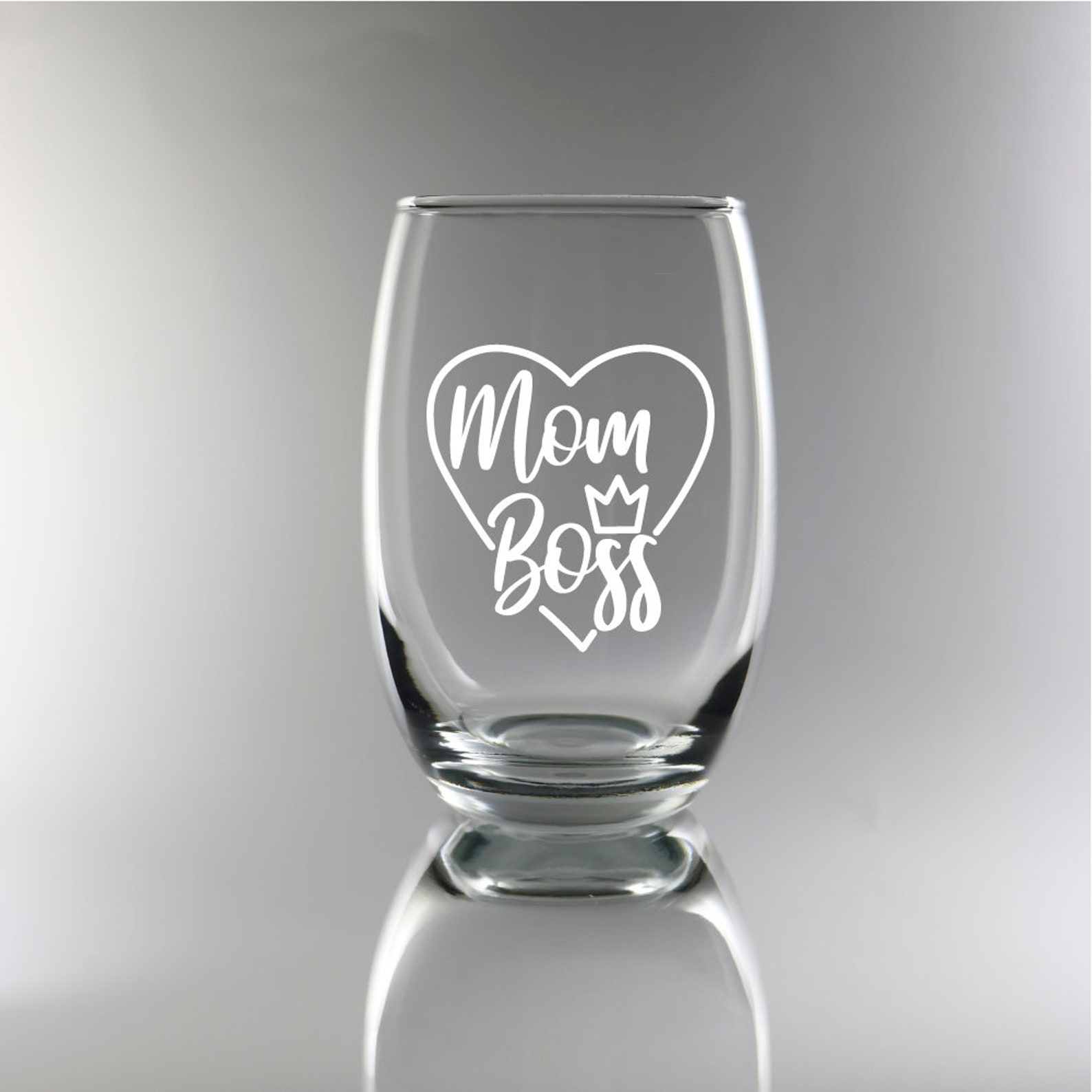 Boss Mom Wine Glass Custom Etched Stemless Wine Glass Etsy UK