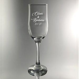 Verre de champagne à tige gravée sur mesure haut de gamme - Mariage, Douche nuptiale, Message pour lui ou elle, Félicitations, 21e anniversaire, Anniversaire