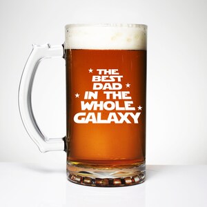 Meilleur papa dans la galaxie Verre de bière gravé personnalisé, Message pour lui, Félicitations, Cadeaux pour bébé, Fête des pères, Cadeaux pour lui