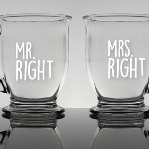 Mr and Mrs Right - Set of 2 Coffee Mugs, Glasses Bride & Groom