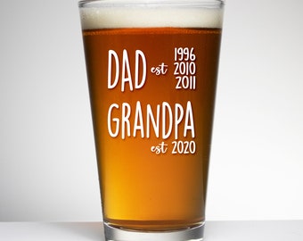 Dad To Grandpa Custom Etched Beer Glass, Beer Mug, whiskey glass, Birthday, Father’s Day, Groomsmen, Baby Shower, Gifts For Him