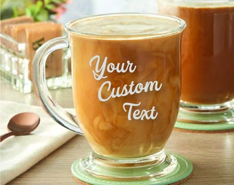 Tasse à café en verre personnalisée - Cadeau de bureau gravé personnalisé pour maman, papa, grand-mère - Fête des Mères, Fête des Pères, Merci (16 oz)