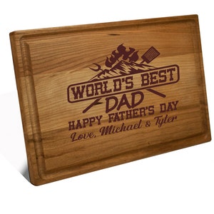Wolds Best Dad Reversible Personalized Cherry Wood Cutting Board 8 x 12 x .75 Inch Carving Board with Juice Groove
