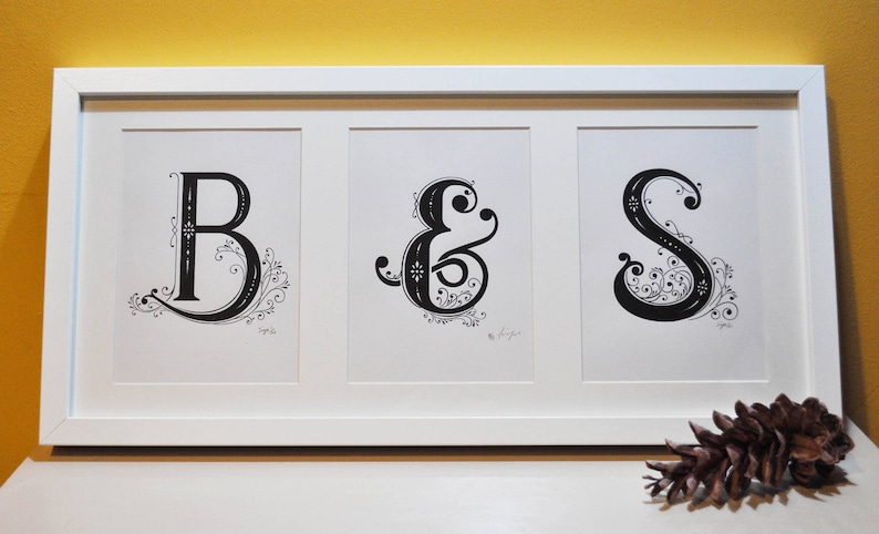 Monochrome Letter FRAMED Print Personalised Initial Typography Home Wall Art