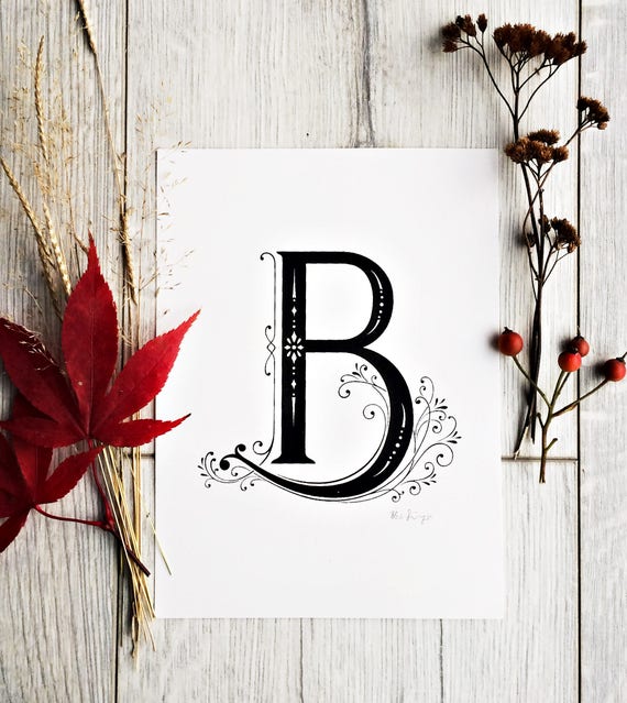 Letter B Wall Art A5 Screen Printed Black And White - Letter B Wall Decor Letter B Wall Art A5 Screen Printed Black And White - Letter B Wall Decor
