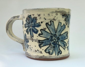 Handmade Mug / Cup - Whimsical Handbuilt Ceramic Stoneware Pottery with Floral Design