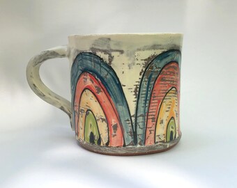 Rainbow Mug / Cup - Handmade Whimsical Handbuilt Ceramic Stoneware Pottery