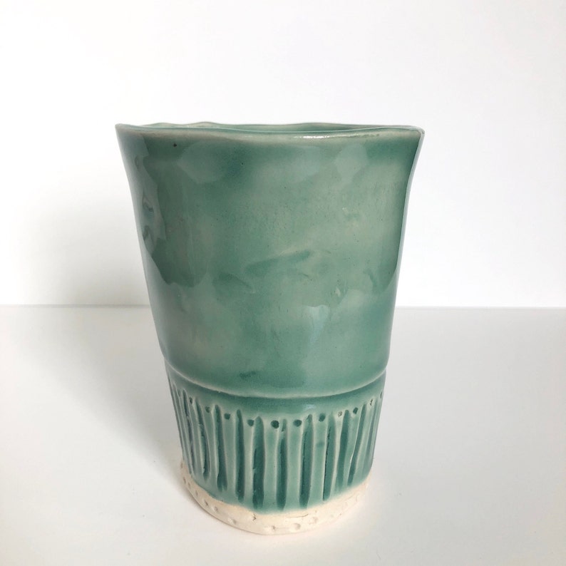 Porcelain Cup Handbuilt Ceramic with Celadon Glaze image 1