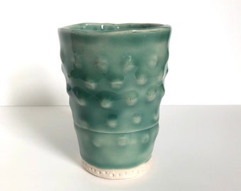 Porcelain Cup — Handbuilt Ceramic with Celadon Glaze