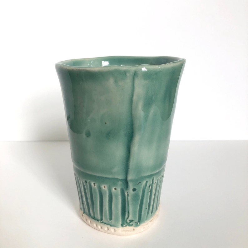 Porcelain Cup Handbuilt Ceramic with Celadon Glaze image 2