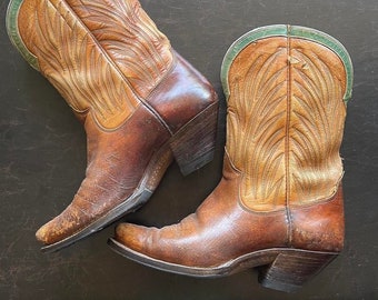 1940s Peewee cowboy boots, special colorway with turquoise trim, 5.5-6, rare