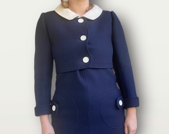 1960s Courrèges Mod Wool Dress and Cropped Coat, French Designer Vintage