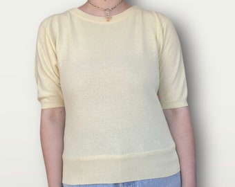 1980s archival Chanel butter yellow cashmere sweater top, from S/S 1987 collection by Karl Lagerfeld