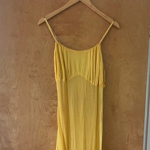 1930s canary yellow silk chiffon dress, spaghetti straps, bias-cut