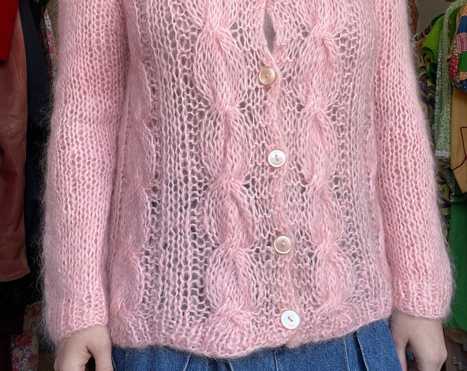 1960s Baby Pink Mohair Cable Knit Sweater, Handknit, Made in Italy Etsy