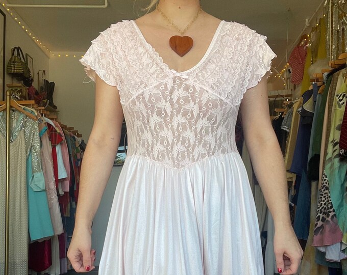 1980s Pale Ballet Pink Negligée Slip Dress, Lace Bust and Bodice, Satin ...