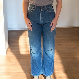 1940s Big Mac denim jeans, dating to WWII, soft and worn-in with original distressing