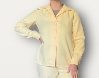1970s butter yellow poly pantsuit set