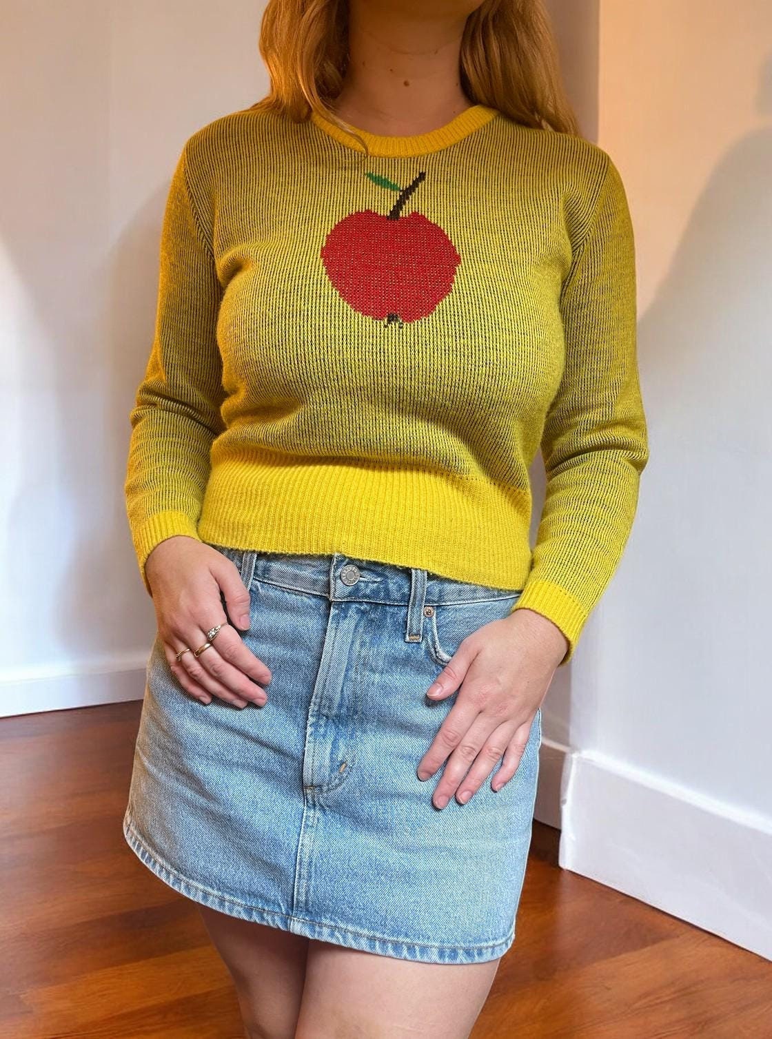 お歳暮 人気 オシャレ Knit Print Apple Sweater Etsy - トップス