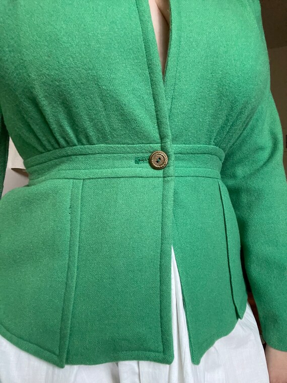 1940s rare kelly green wool jacket, puffed should… - image 5