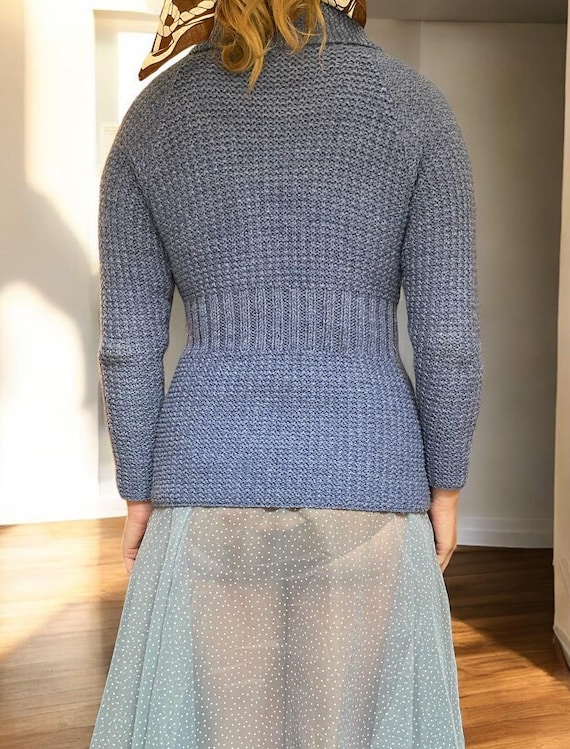 1930s Knit Wool Cardigan, Cornflower Blue, Brown … - image 5