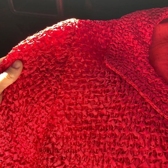 1940s cherry red ribbon knit set, jacket and matching… Gem