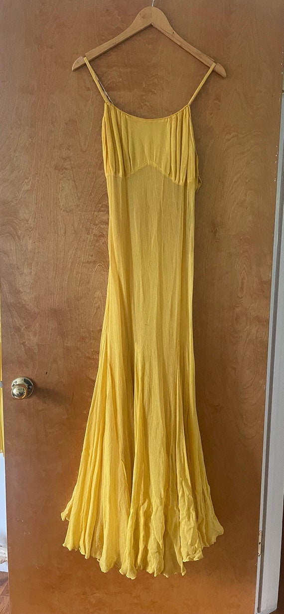 1930s canary yellow silk chiffon dress, spaghetti 