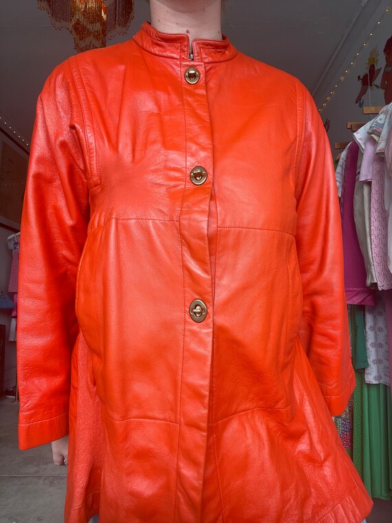 1960s rare bright carrot orange leather jacket by Bon… Gem