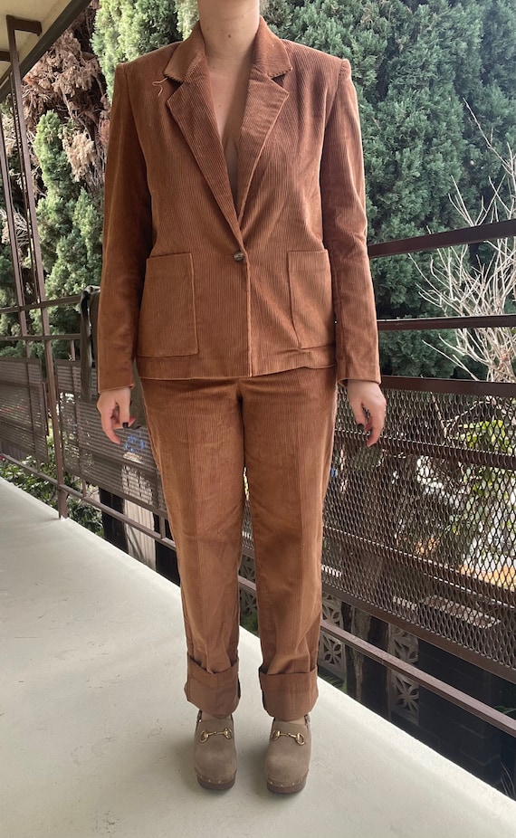 1970s rusty brown corduroy suit, deadstock with or