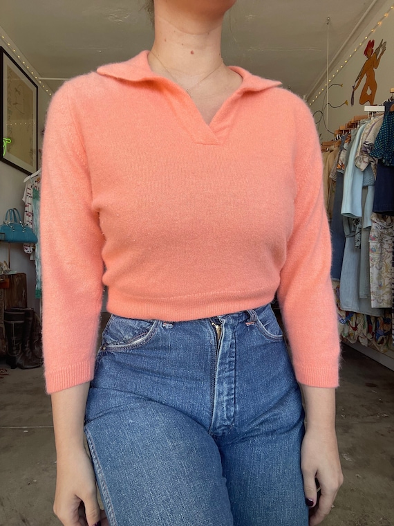 1950s salmon pink cashmere sweater with dolman sle