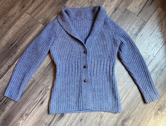 1930s Knit Wool Cardigan, Cornflower Blue, Brown … - image 7