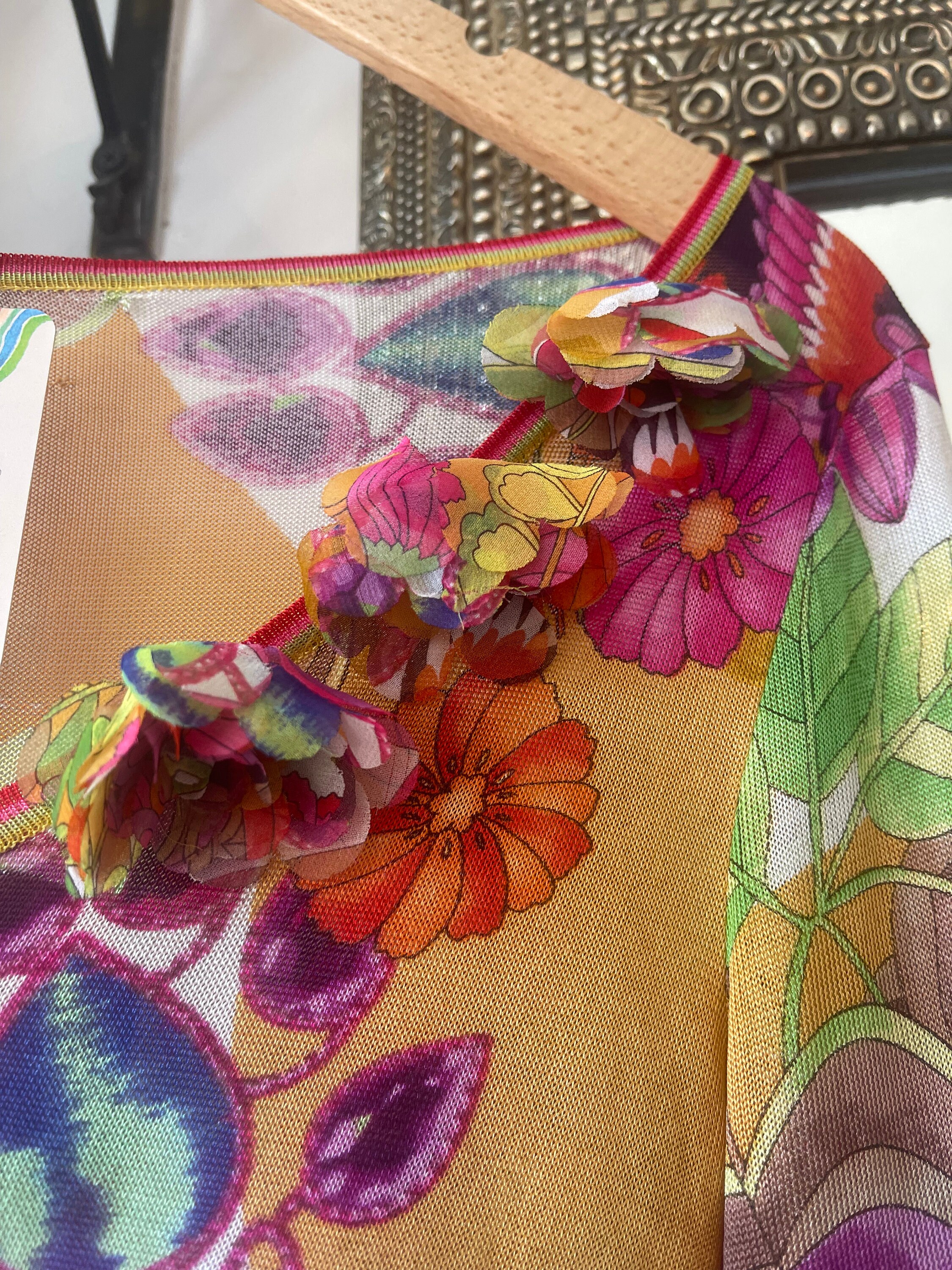 トップス Christian Dior by Galliano 2005 Top SS 2005 CHRISTIAN DIOR BY GALLIANO SILK LIPS FLOWER RUFFLE