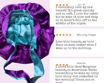 DOUBLE layer satin bonnet, large reversible bonnet, elastic, adjustable sleep cap, head wrap, protects hair from damage while sleeping.