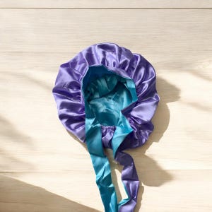 DOUBLE layer satin bonnet, large reversible bonnet, elastic, adjustable sleep cap, head wrap, protects hair from damage while sleeping.
