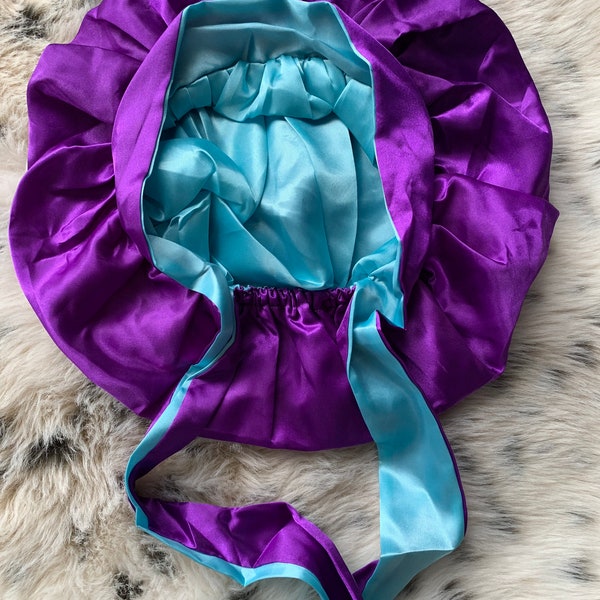 Double layer satin bonnet, large reversible bonnet, elastic, adjustable sleep cap, head wrap, protects hair from damage while sleeping.