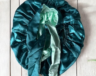 DOUBLE layer satin bonnet, large reversible bonnet, elastic, adjustable sleep cap, head wrap, protects hair from damage while sleeping.