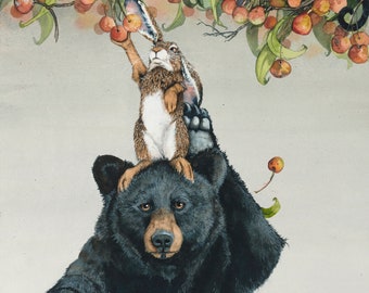 Watercolor Print, "Bearing Bunnies" by Maggie Vandewalle, 8" x 10" matted to fit an 11" x 14" frame