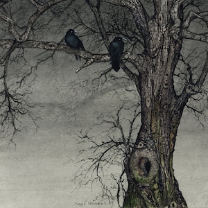 Watercolor Print, The Roosting Place by Maggie Vandewalle. 8" x 10" print matted to fit an 11" x 14" frame
