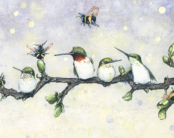 Greeting Card, "The Birds and the Bees" by Maggie Vandewalle, 5" x 7" blank card with envelope