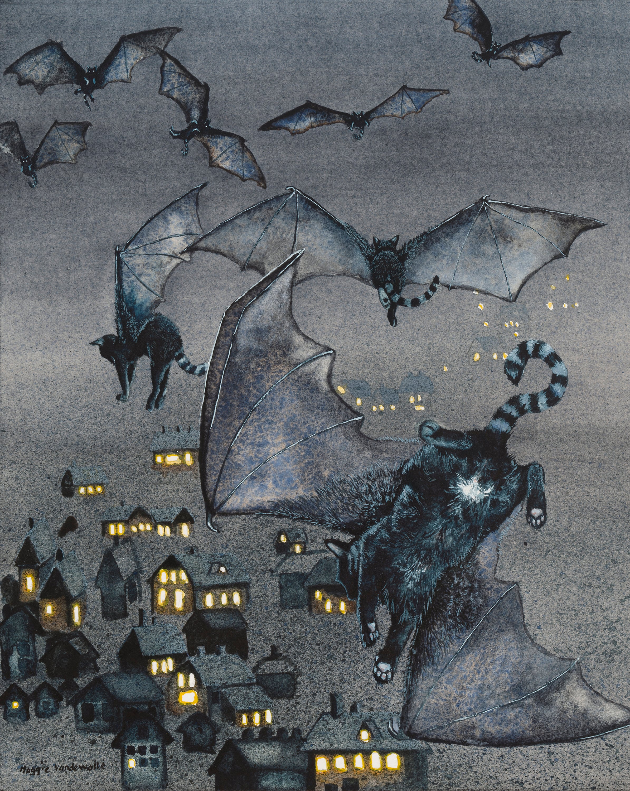 水彩画プリント、「Catwinging」、マギー・ヴァンデウォール作