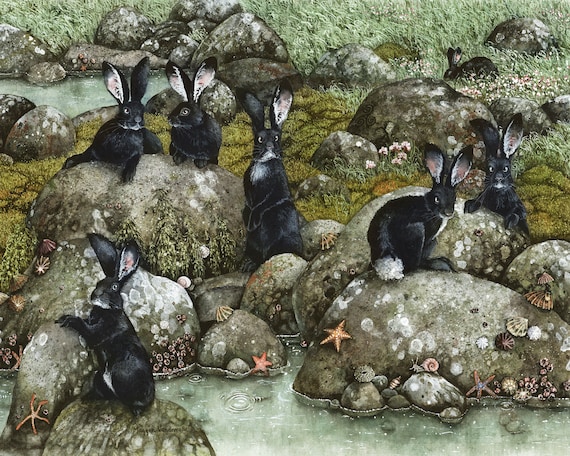 水彩壁絵watercolor“The Chilling Bunny Bunny” Watercolor Print, 
