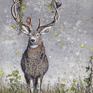 Tarjeta de felicitación, "Ciervo" de Maggie Vandewalle, tarjeta en blanco de 5" x 7", sobre