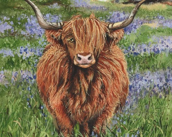 Impresión en acuarela descatalogada, "Highlander" de Maggie Vandewalle, 8" x 10" con paspartú para adaptarse a un marco de 11" x 14"