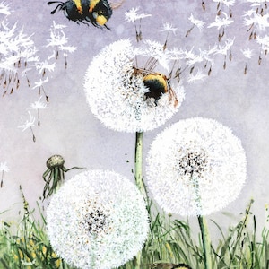 Cartão de felicitações, "Dandybees" por Maggie Vandewalle, cartão em branco de 5" x 7", envelope
