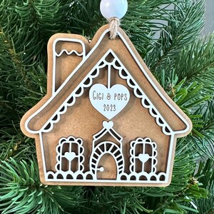 Gingerbread House Christmas Ornament, Personalized Ornament, Wood Ornament, Family Ornament, Gift for Friend or Family