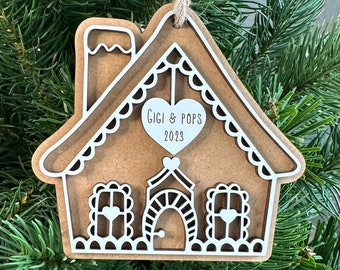 Gingerbread House Christmas Ornament, Personalized Ornament, Wood Ornament, Family Ornament, Gift for Friend or Family