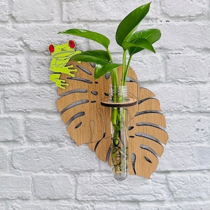 Plant Propagation Station, Gift for Plant Lover, Wall Vase for Plant Cuttings, Hydrophonics, Botanical Decor, Monstera and Frog Wall Decor