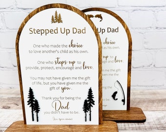 Stepped Up Dad Sign, Personalized Father's Day Gift, Bonus Dad Sign, Step Dad Gift, Engraved Sign, Gift for Adoption or Blended Family